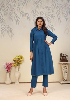 Blue Printed Cotton Poly Salwar Kameez