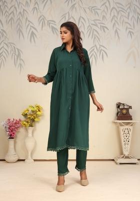 Green Printed Cotton Poly Salwar Kameez