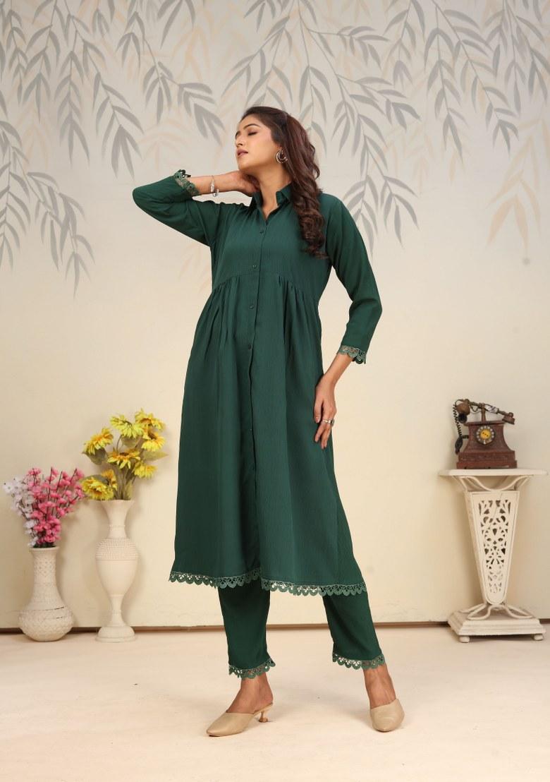 Green Printed Cotton Poly Salwar Kameez