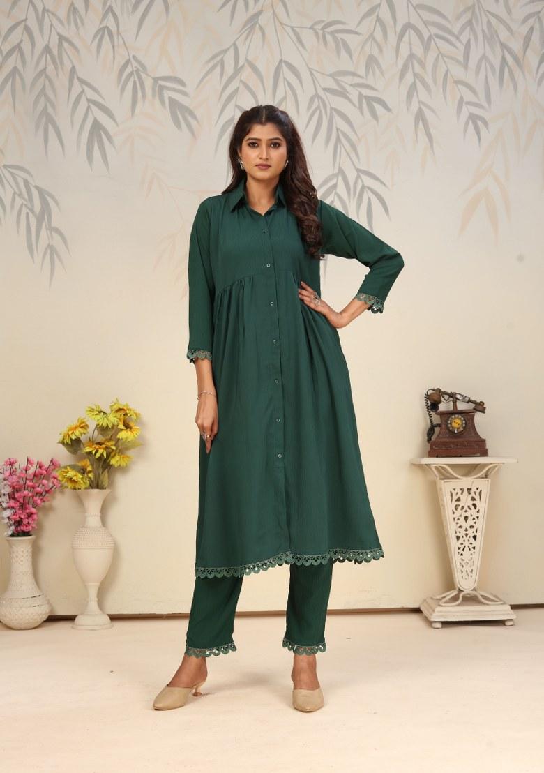 Green Printed Cotton Poly Salwar Kameez