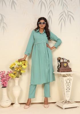 Green Printed Cotton Poly Salwar Kameez