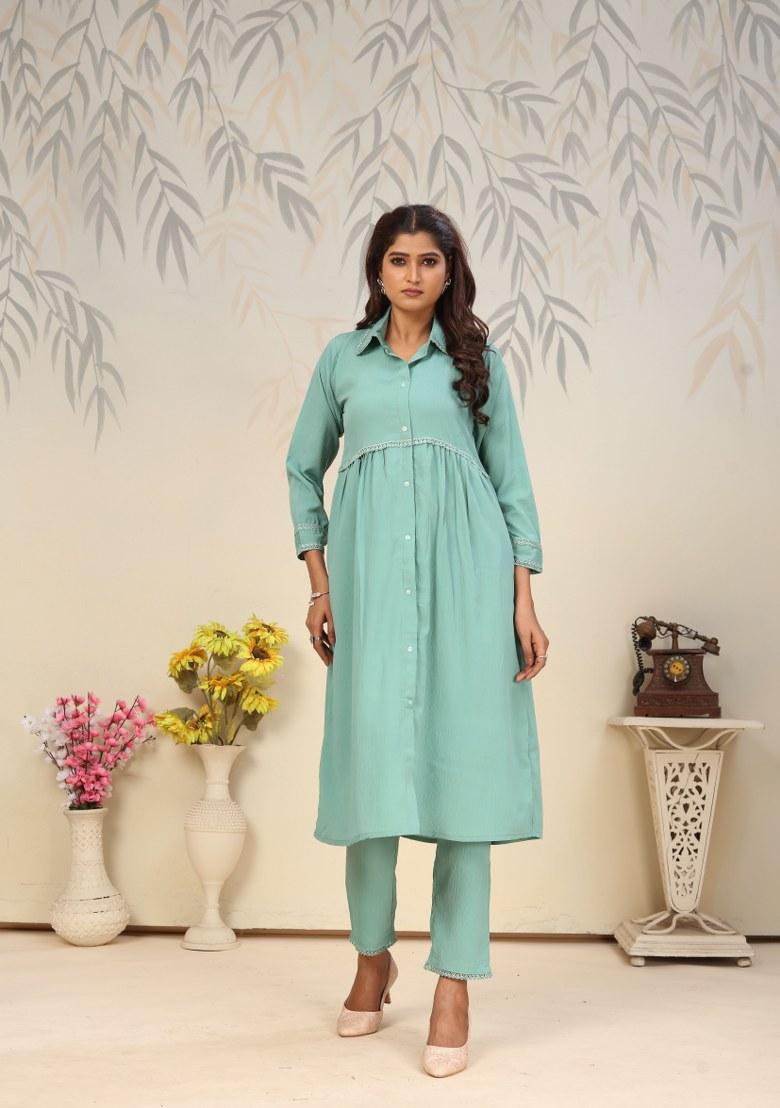 Green Printed Cotton Poly Salwar Kameez