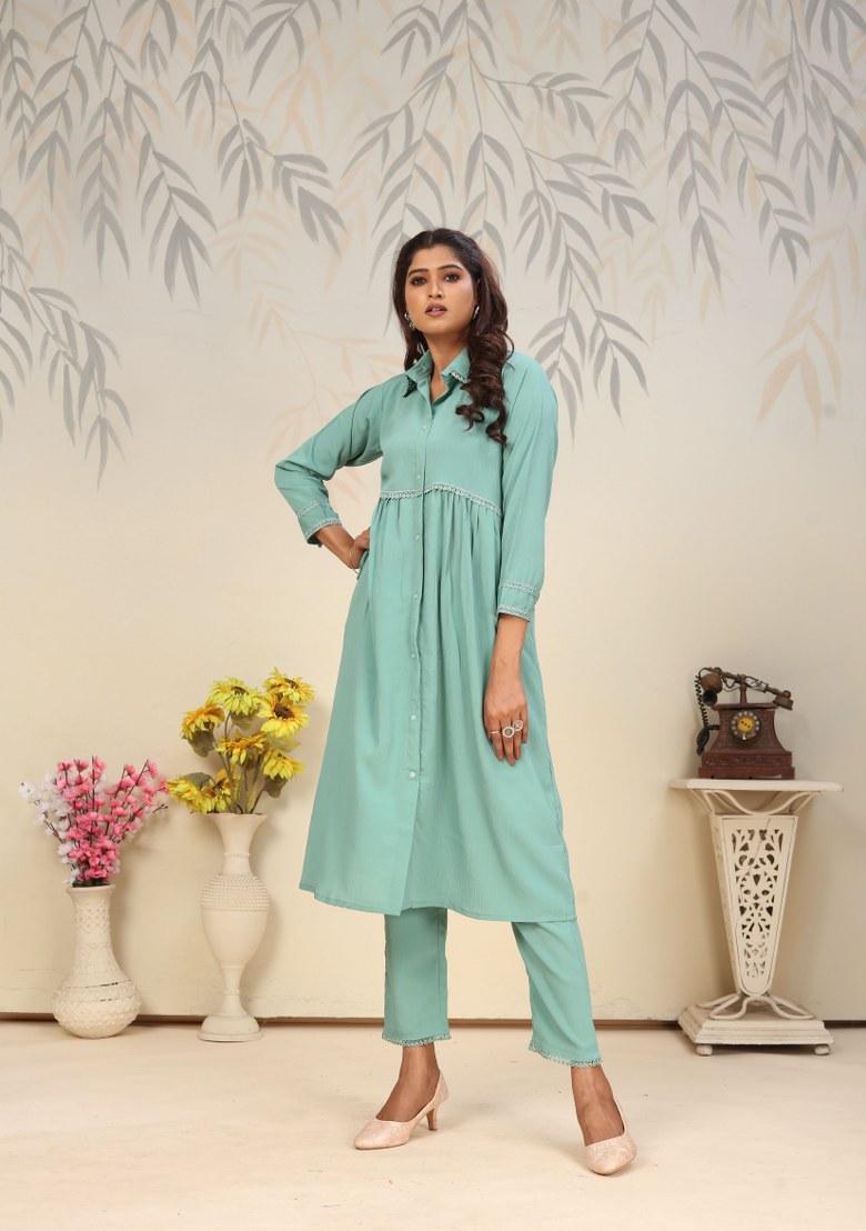 Green Printed Cotton Poly Salwar Kameez