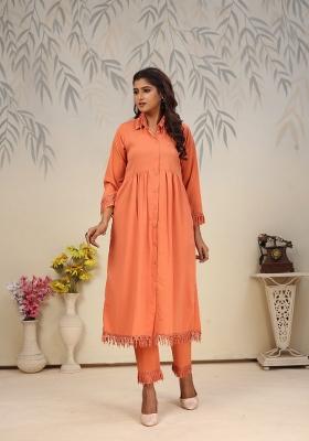 Orange Printed Cotton Poly Salwar Kameez