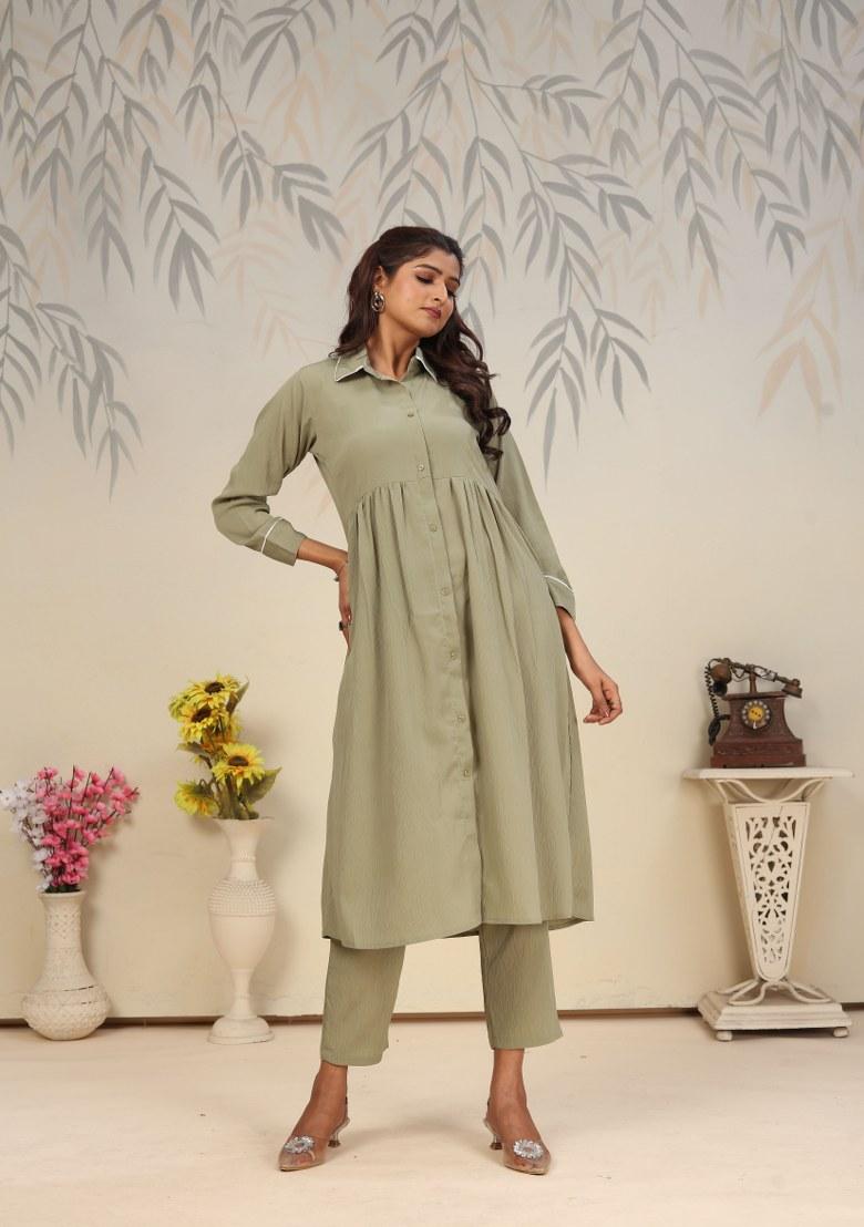 Green Printed Cotton Poly Salwar Kameez