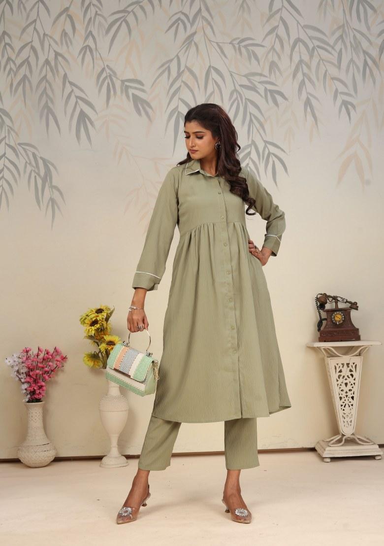 Green Printed Cotton Poly Salwar Kameez