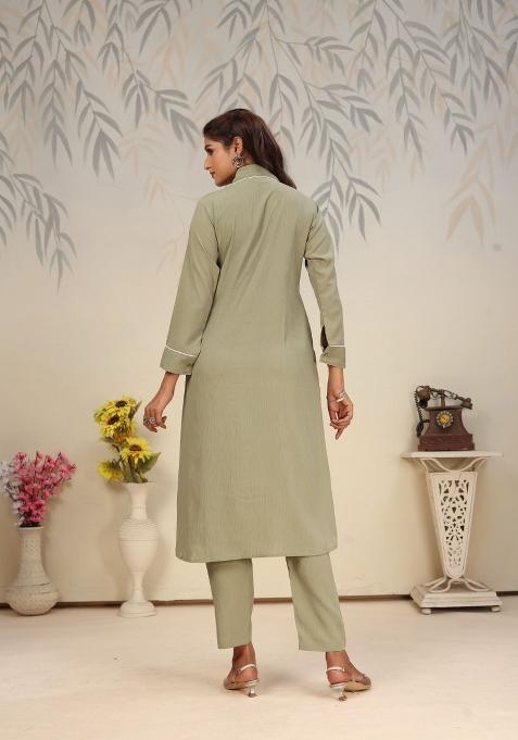 Green Printed Cotton Poly Salwar Kameez