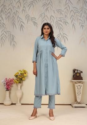 Sky Blue Printed Cotton Poly Salwar Kameez