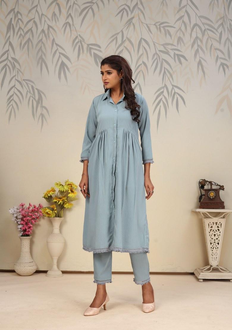 Sky Blue Printed Cotton Poly Salwar Kameez