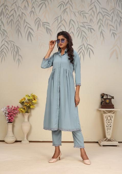 Sky Blue Printed Cotton Poly Salwar Kameez