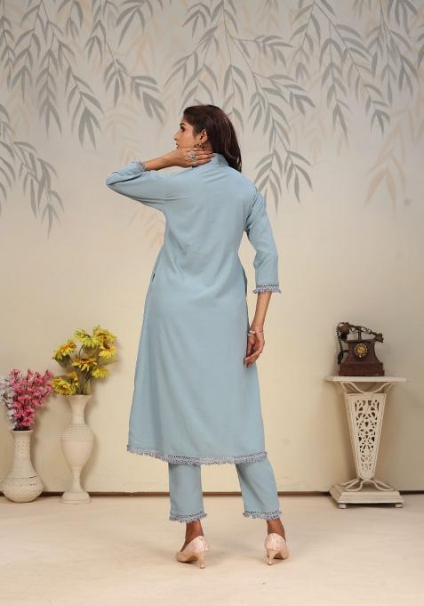 Sky Blue Printed Cotton Poly Salwar Kameez