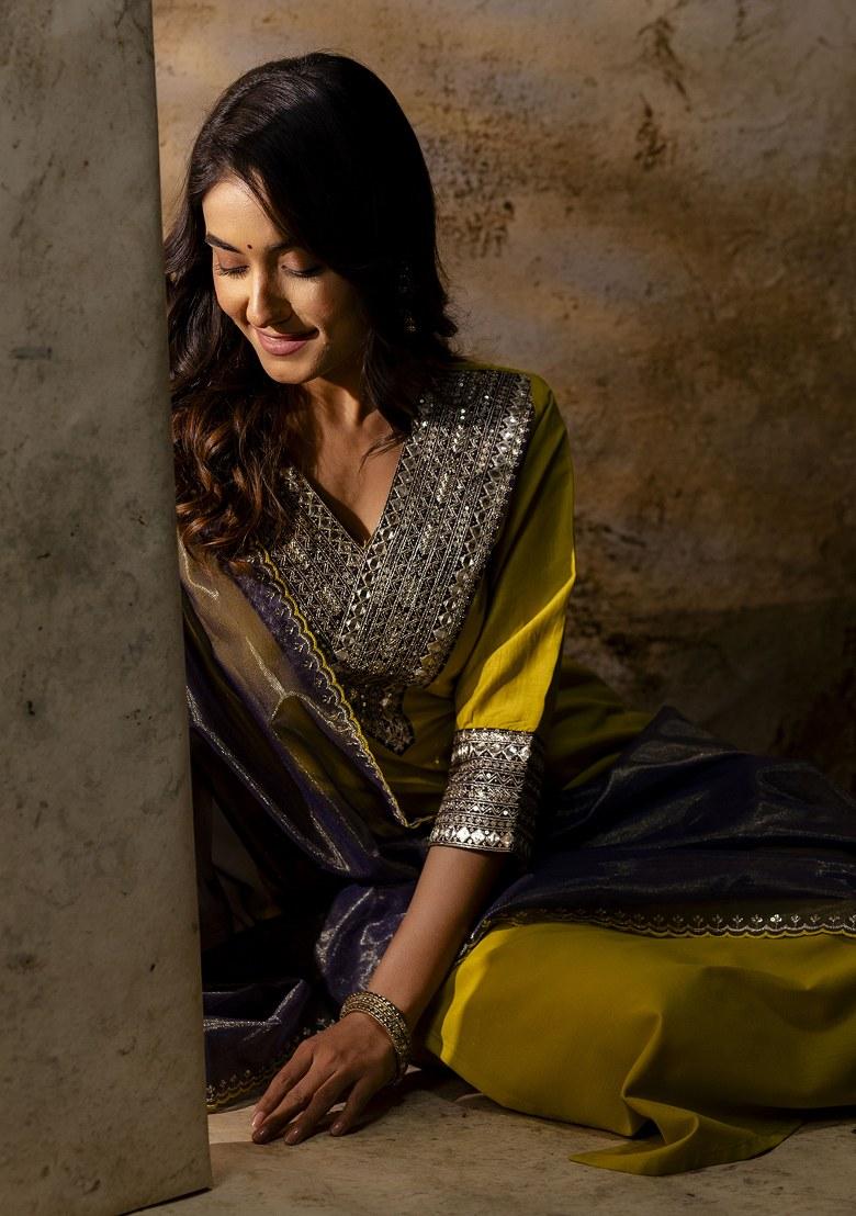 Mustard Yellow Embroidered Viscose Salwar Kameez With Dupatta