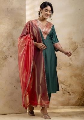 Green Embroidered Viscose Salwar Kameez With Dupatta