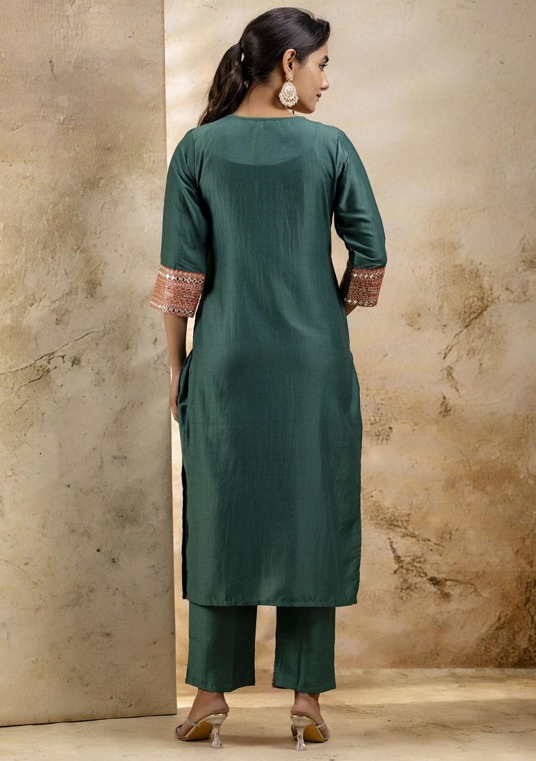 Green Embroidered Viscose Salwar Kameez With Dupatta
