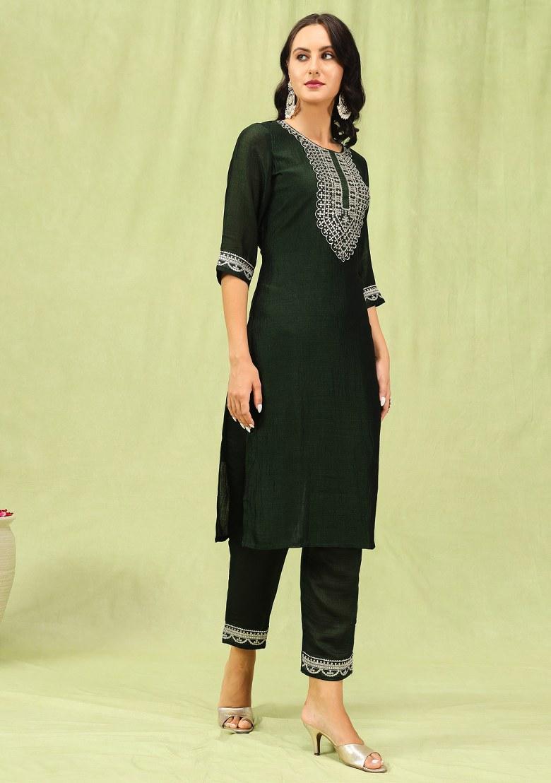 Green Embroidered Silk Salwar Kameez With Dupatta
