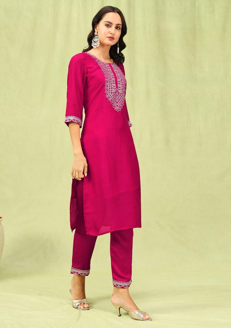 Pink Embroidered Silk Salwar Kameez With Dupatta