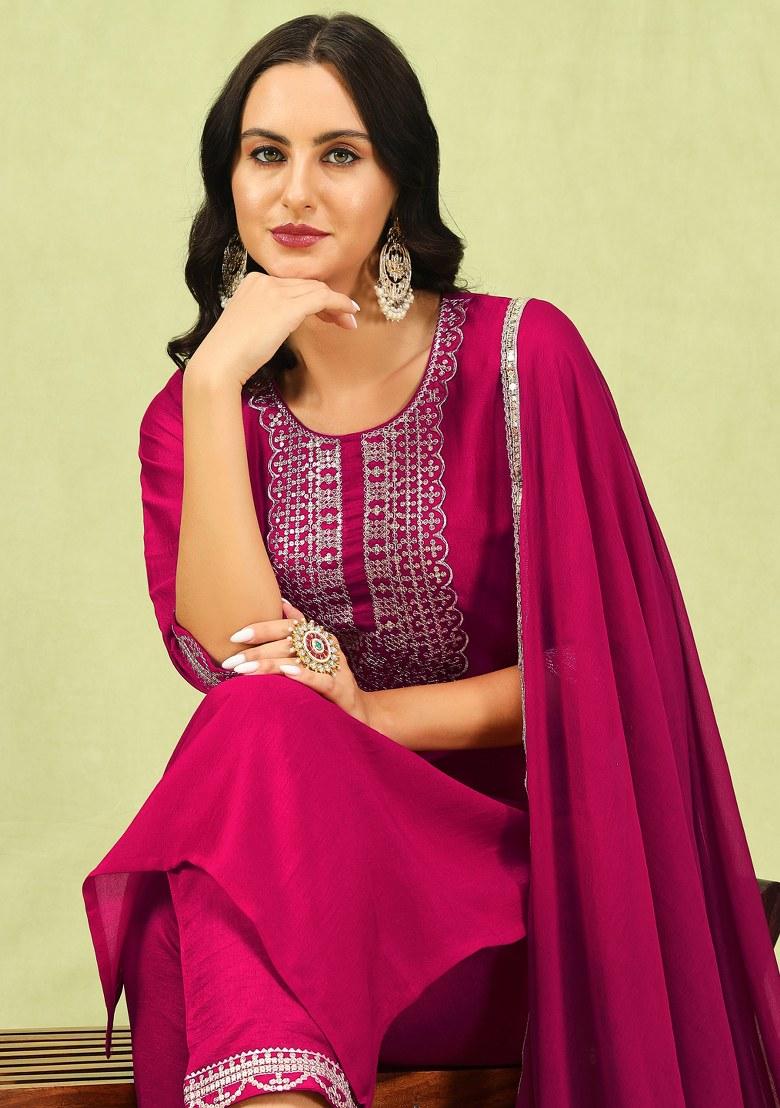 Pink Embroidered Silk Salwar Kameez With Dupatta