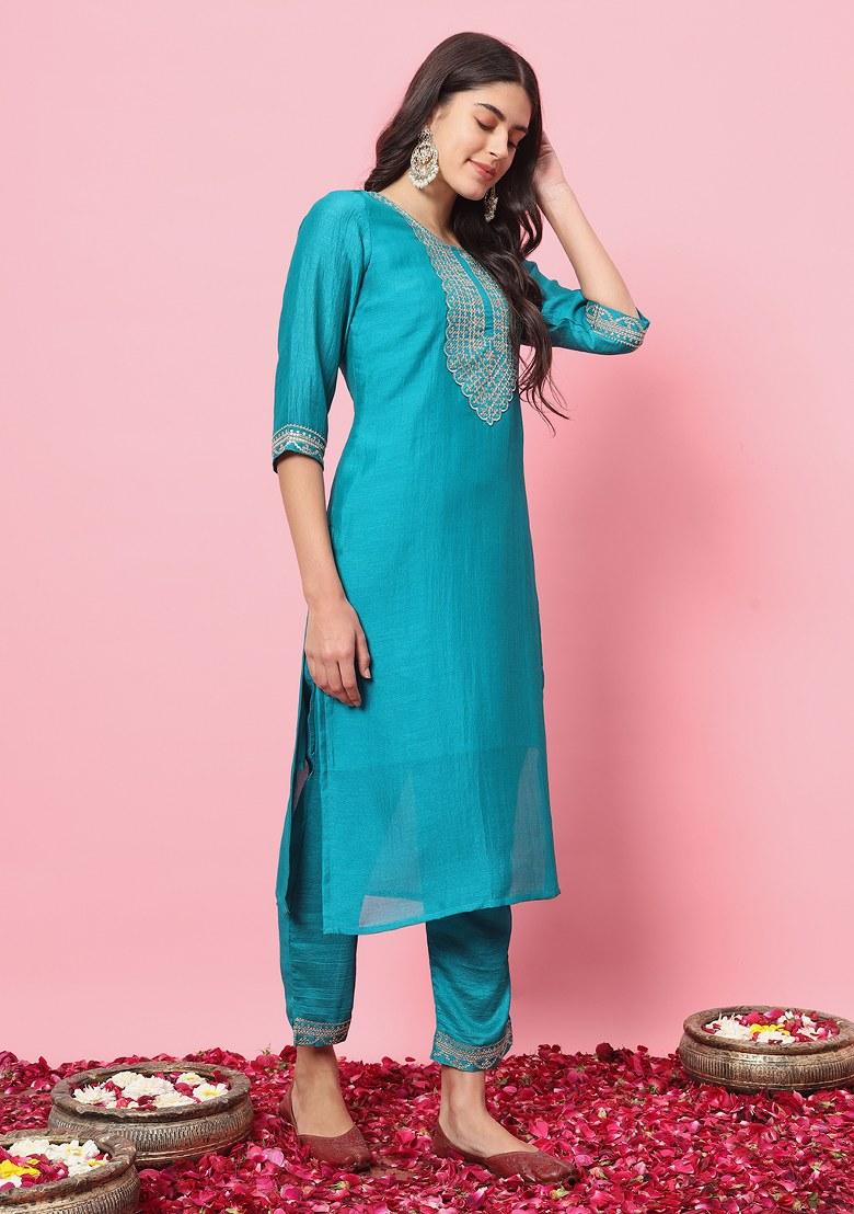 Green Embroidered Silk Salwar Kameez With Dupatta