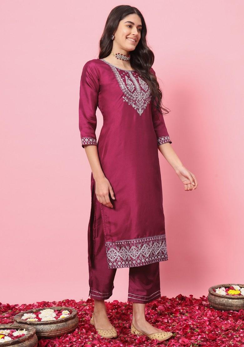Red Embroidered Silk Salwar Kameez With Dupatta