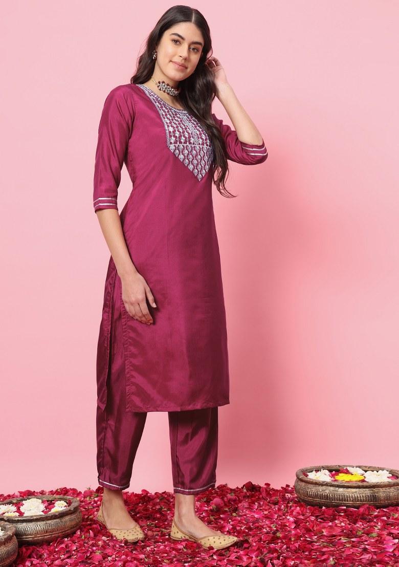 Red Embroidered Silk Salwar Kameez With Dupatta
