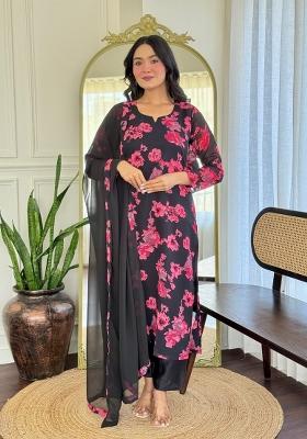 Black Printed Georgette Salwar Kameez With Dupatta