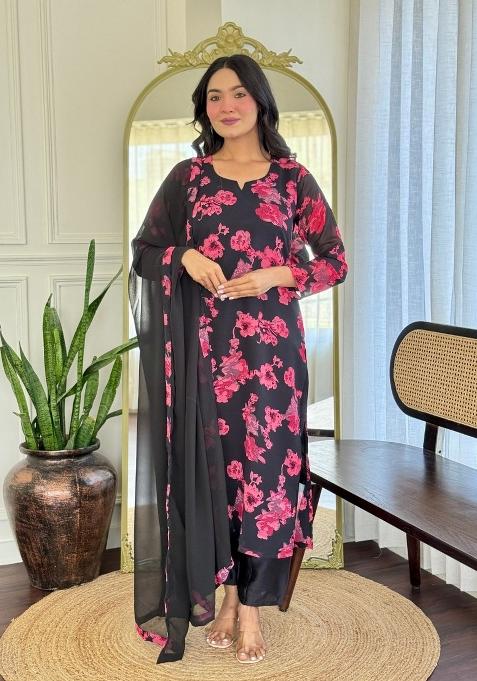 Black Printed Georgette Salwar Kameez With Dupatta