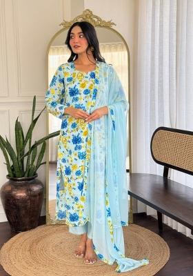Sea Green Printed Georgette Salwar Kameez With Dupatta