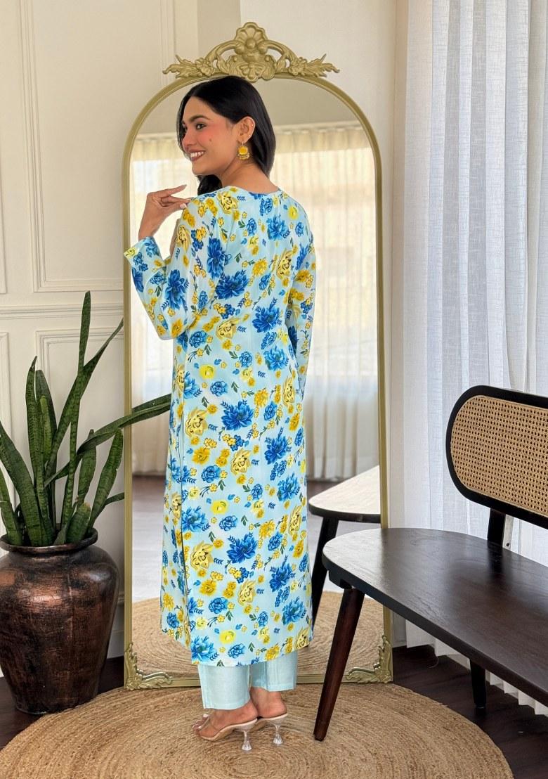 Sea Green Printed Georgette Salwar Kameez With Dupatta