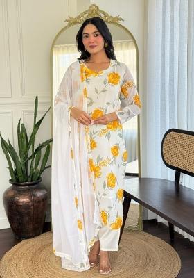 Off White Printed Georgette Salwar Kameez With Dupatta