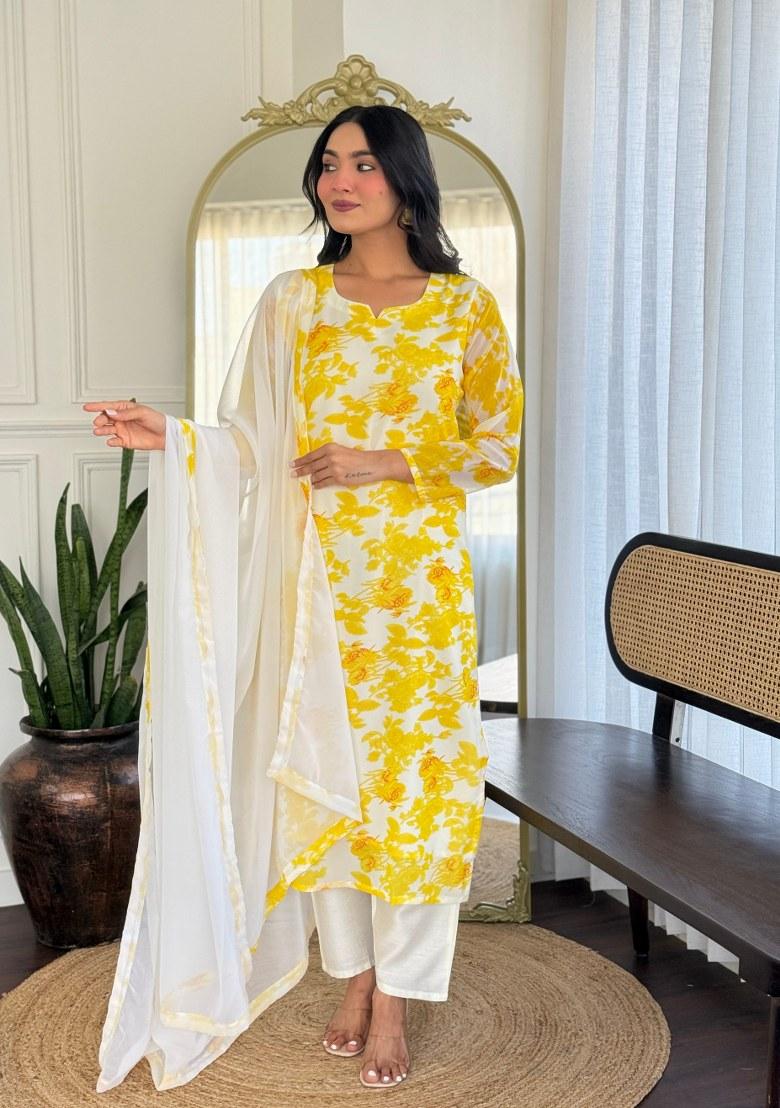 Yellow Printed Georgette Salwar Kameez With Dupatta