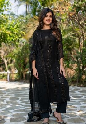 Black Embroidered Faux Georgette Salwar Kameez With Dupatta