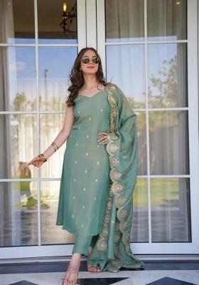 Green Embroidered Chanderi Salwar Kameez With Dupatta