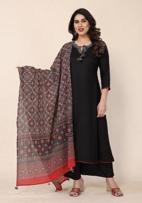 Black Printed Viscose Salwar Kameez With Dupatta