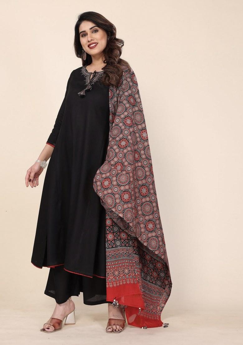 Black Printed Viscose Salwar Kameez With Dupatta
