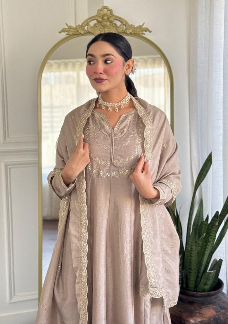Brown Embroidered Art Silk Salwar Kameez With Dupatta