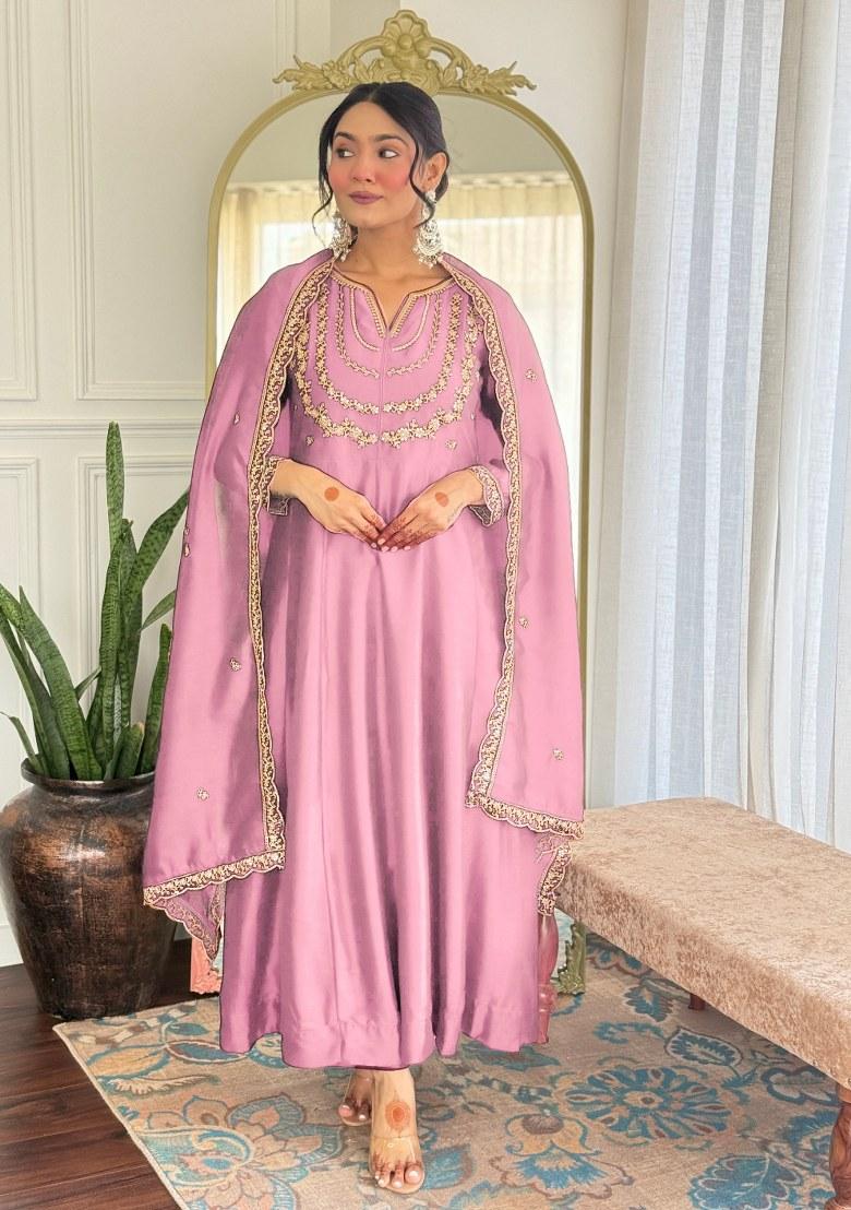 Pink Embroidered Art Silk Salwar Kameez With Dupatta