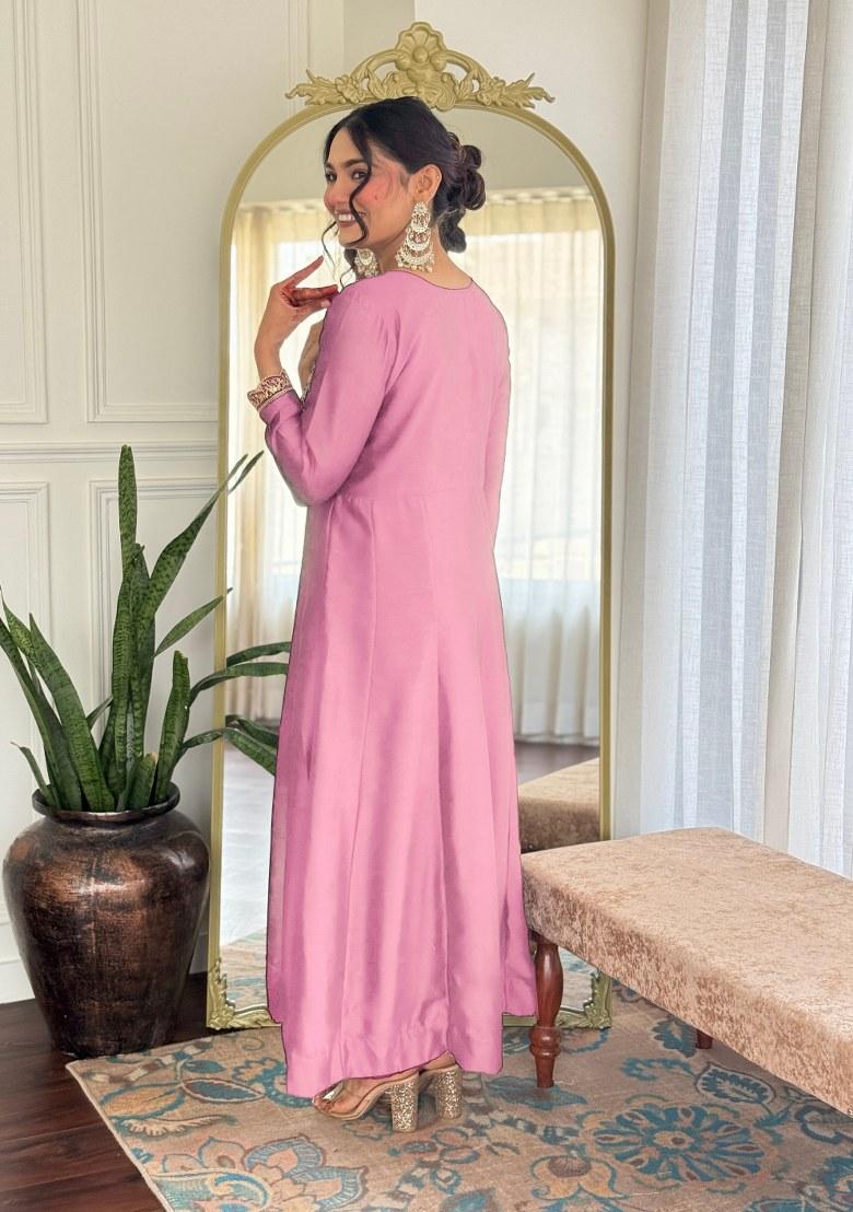 Pink Embroidered Art Silk Salwar Kameez With Dupatta