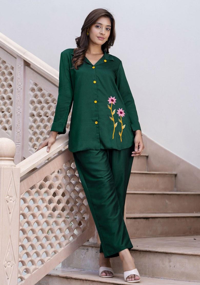 Green Embroidered Art Silk Salwar Kameez