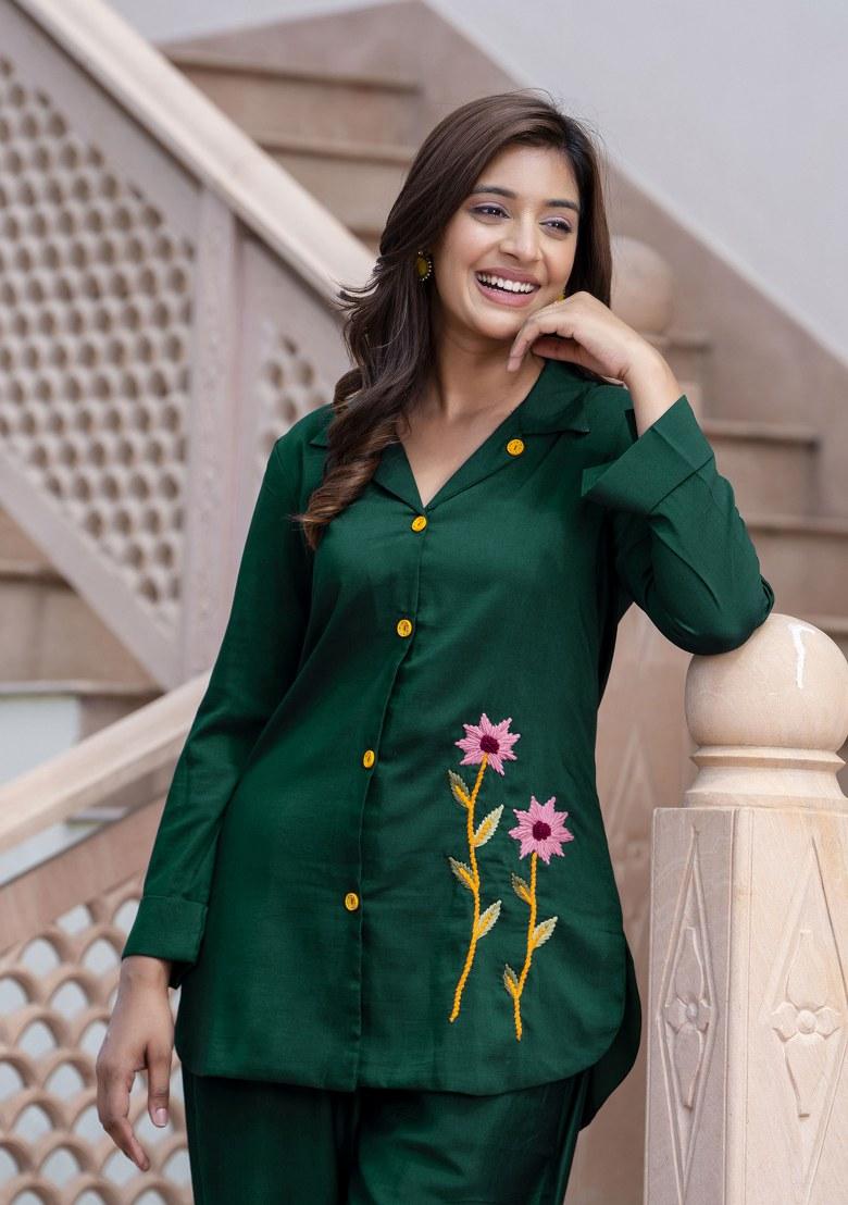 Green Embroidered Art Silk Salwar Kameez