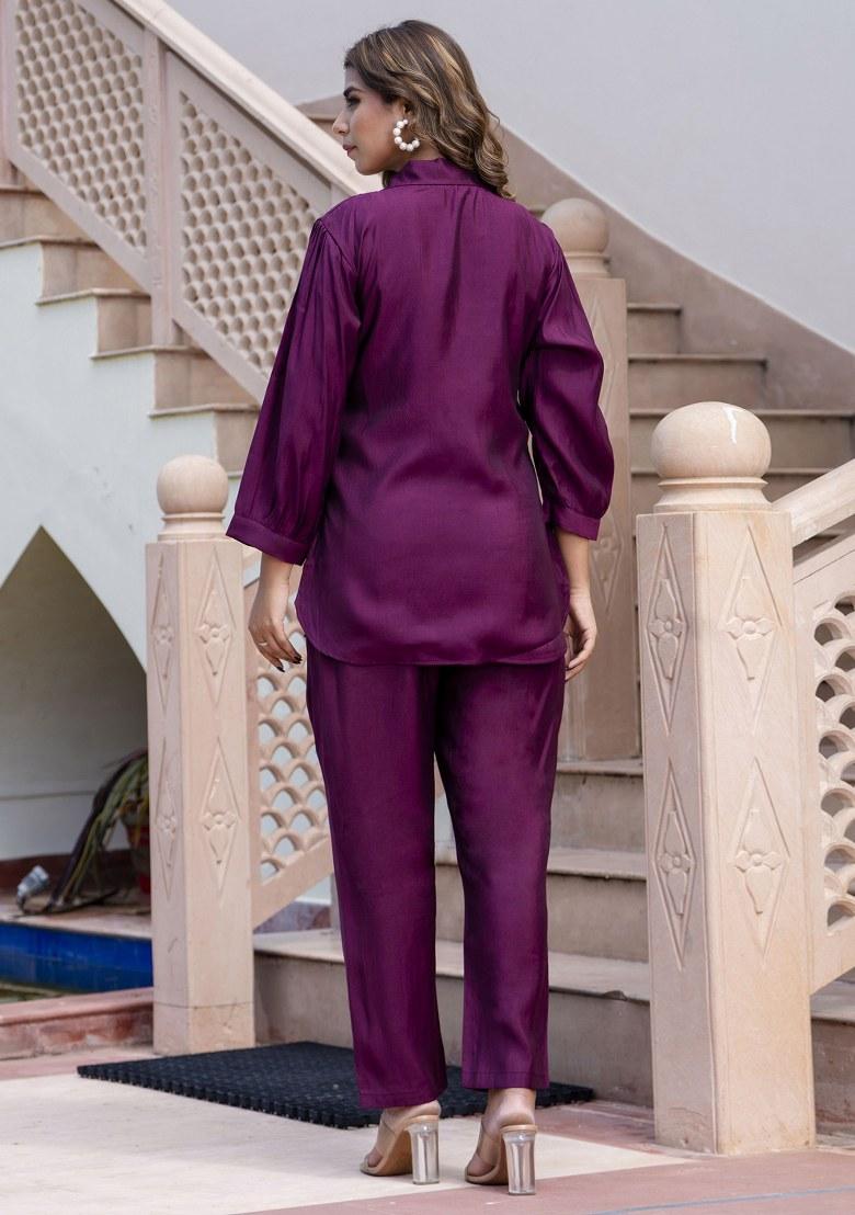 Purple Embroidered Art Silk Salwar Kameez