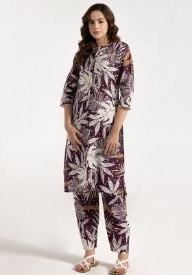 Purple Printed Rayon Salwar Kameez
