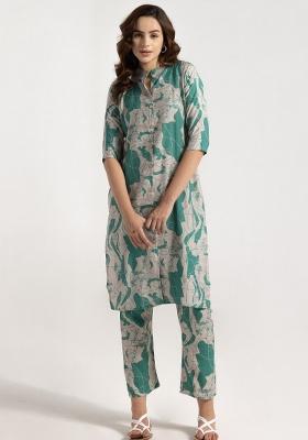 Green Printed Rayon Salwar Kameez