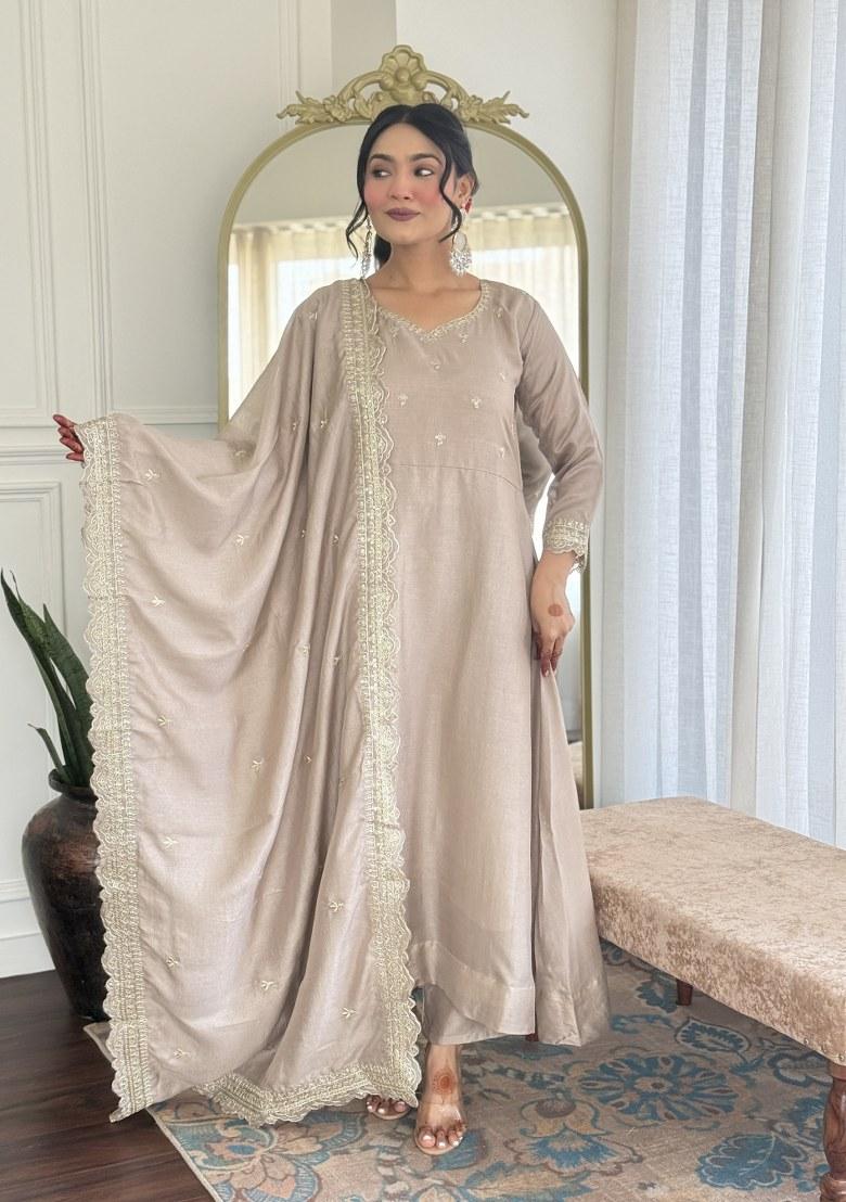 Brown Embroidered Art Silk Salwar Kameez With Dupatta