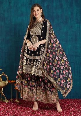 Black Georgette Sequin Embroidered Salwar Kameez With Dupptta
