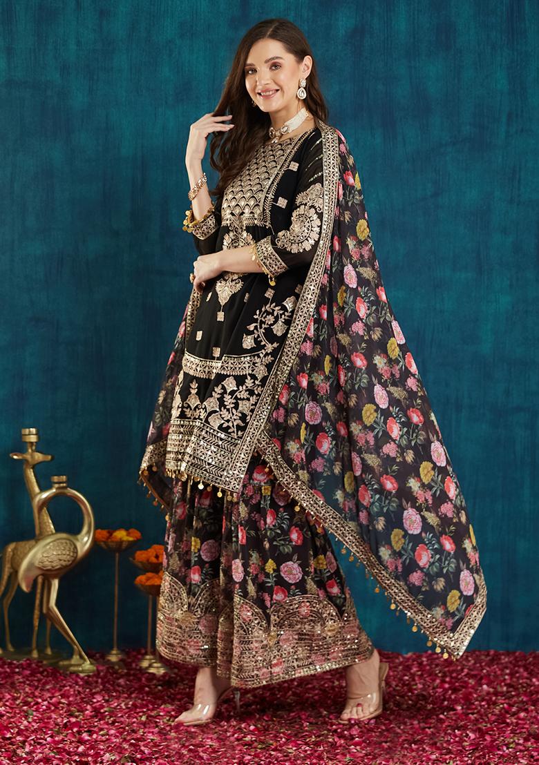 Black Georgette Sequin Embroidered Salwar Kameez With Dupptta