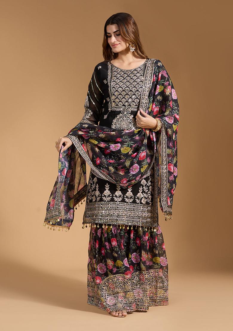 Black Georgette Sequin Embroidered Salwar Kameez With Dupptta