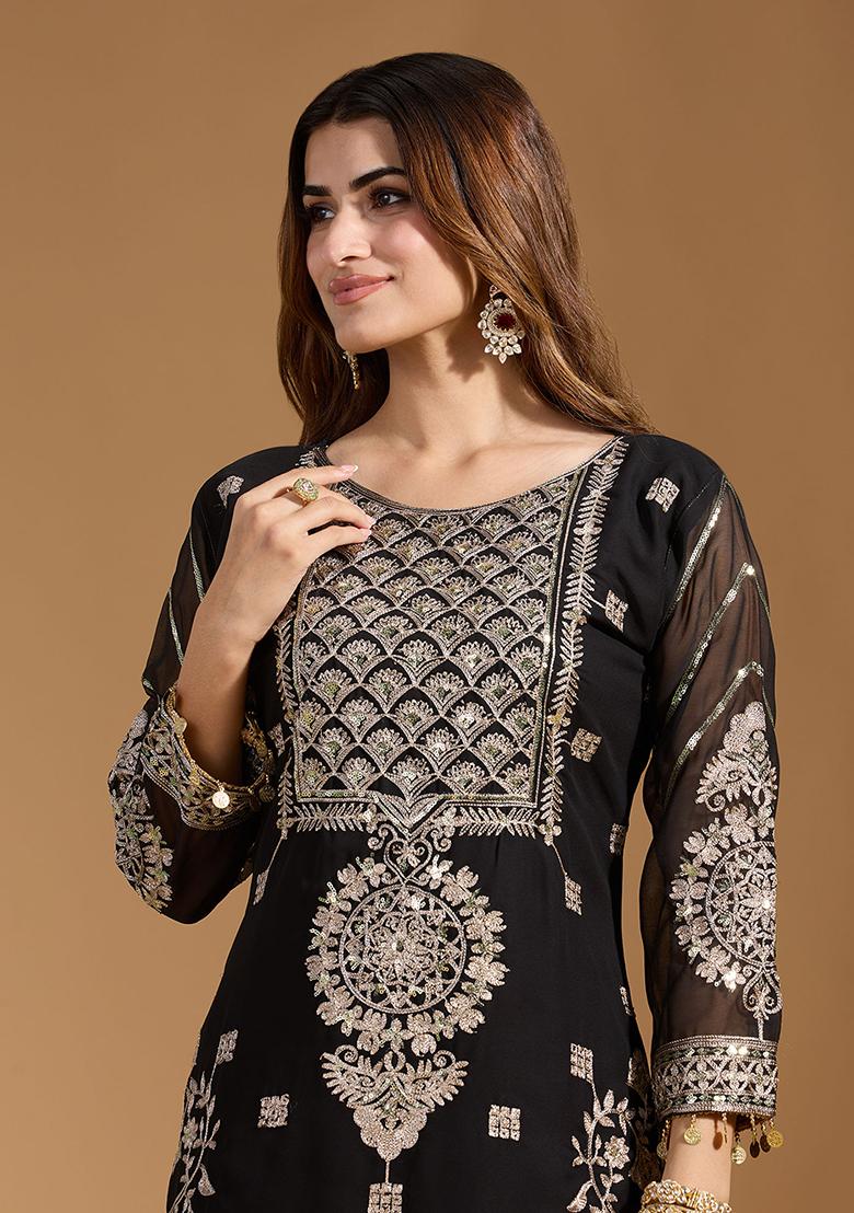 Black Georgette Sequin Embroidered Salwar Kameez With Dupptta