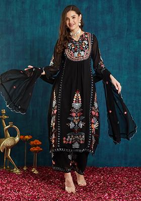 Black Georgette Embroidered Salwar Kameez With Dupptta
