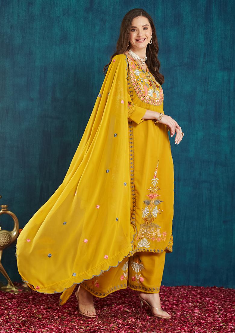 Yellow Georgette Embroidered Salwar Kameez With Dupptta