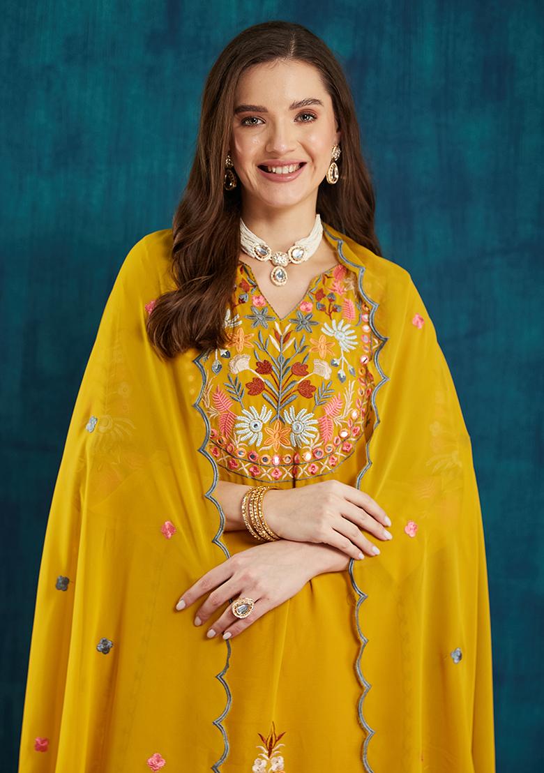 Yellow Georgette Embroidered Salwar Kameez With Dupptta